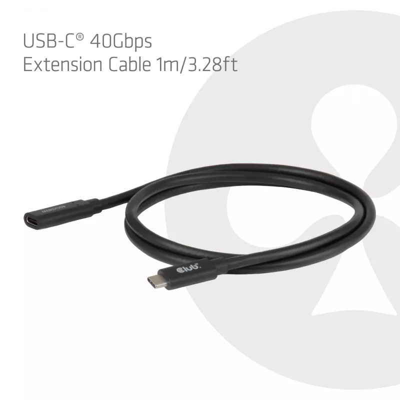 USB-C 40Gbps verlengkabel 1 m — club 3d, USB C naar USB C, zwart