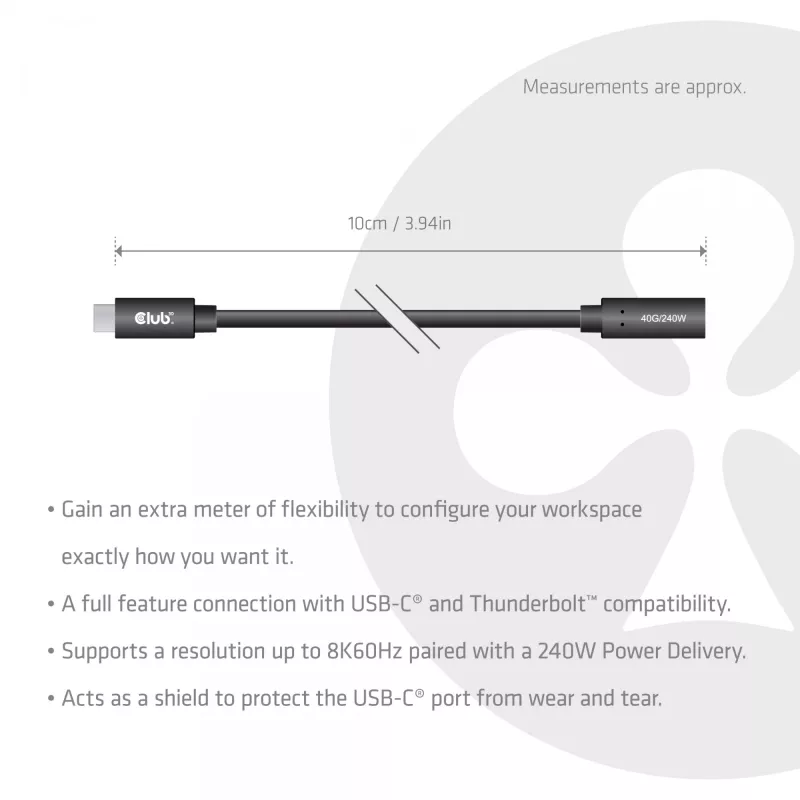 USB-C 40Gbps verlengkabel 1 m — club 3d, USB C naar USB C, zwart