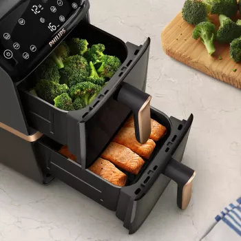 Philips 4000 serie dual stack airfryer verticale mand 10L losstaand 2750 W heteluchtfriteuse zwart