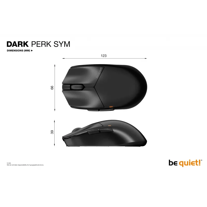 be quiet Dark Perk | Sym muis gaming rechtshandig RF draadloos + USB Type-C optisch 32000 DPI