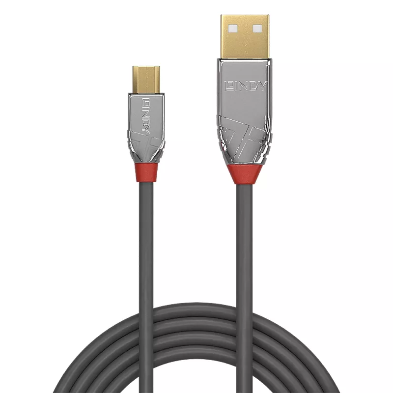 Lindy 0,5m USB 2.0 Type-A naar Micro-B kabel, Cromo Line, 0,5 m, USB A, Micro-USB B, USB 2.0, 0,48 Gbit/s, grijs
