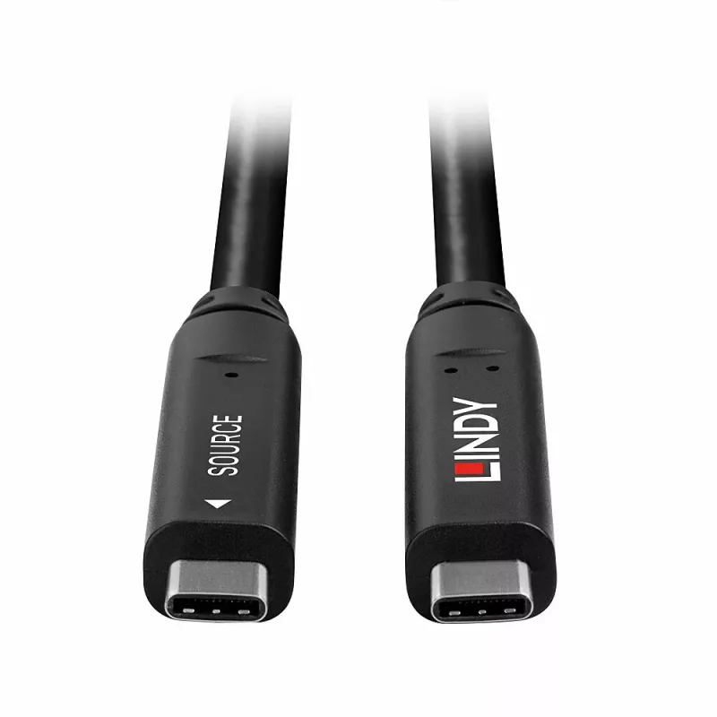 Lindy 15 m USB 3.2 Gen 2 & DP 1.4 Type C hybridekabel, zwart