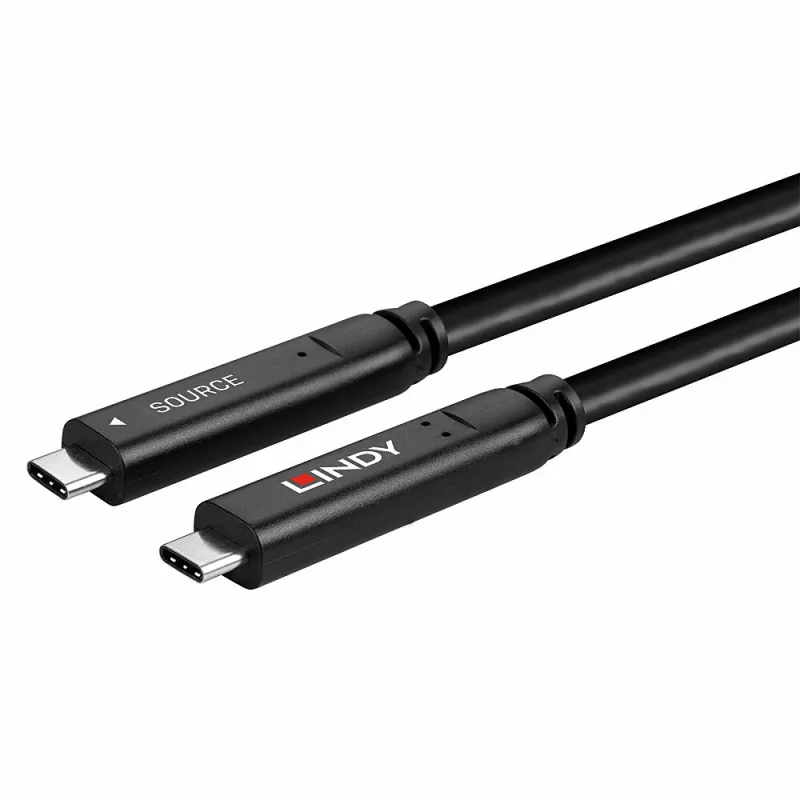 Lindy 15 m USB 3.2 Gen 2 & DP 1.4 Type C hybridekabel, zwart