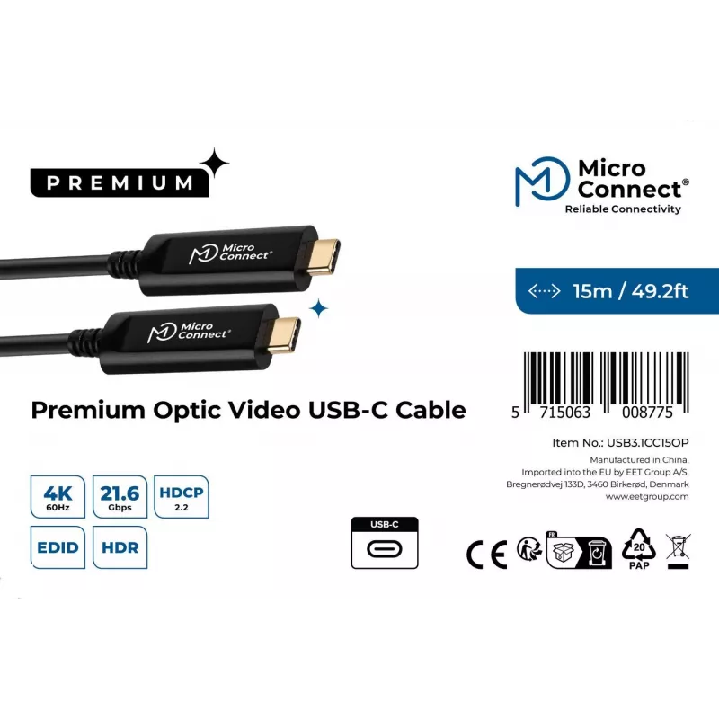 Microconnect USB3.1CC15OP USB-kabel USB 3.2 Gen 1 (3.1 Gen 1) 15 m USB C zwart