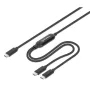 Manhattan dubbele USB-C-naar-USB-C-oplaadkabel, 100 W, 2 m, stekker naar twee stekkers, slimme splitterkabel, laadt twee apparaten via één USB-C-PD-aansluiting, levert tot 100 W bij enkelvoudig laden en tot 70 W + 28 W bij dubbel laden, gevlochten kabel, aluminium stekkers, zwart