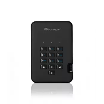 iStorage diskAshur² HDD 5TB zwart | veilige draagbare harde schijf | AES-XTS 256-bits hardwareversleuteling | PIN-beveiligd | besturingssysteem- en platformonafhankelijk | TAA-conform | bescherming tegen brute force-aanvallen | stof- en waterbestendig
