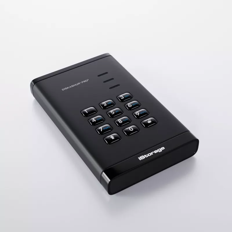 iStorage diskAshur PRO³ harde schijf 2TB | veilige draagbare harde schijf | FIPS 140-3 Level 3 conform | AES-XTS 256-bits hardwareversleuteling | PIN-beveiligd | besturingssysteem- en platformonafhankelijk | AVG, TAA conform | bescherming tegen brute force-aanvallen | stof- en waterbestendig