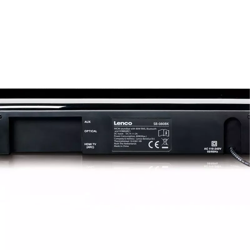 Soundbar-luidspreker Lenco SB-080BK zwart 2.1 kanalen 80 W