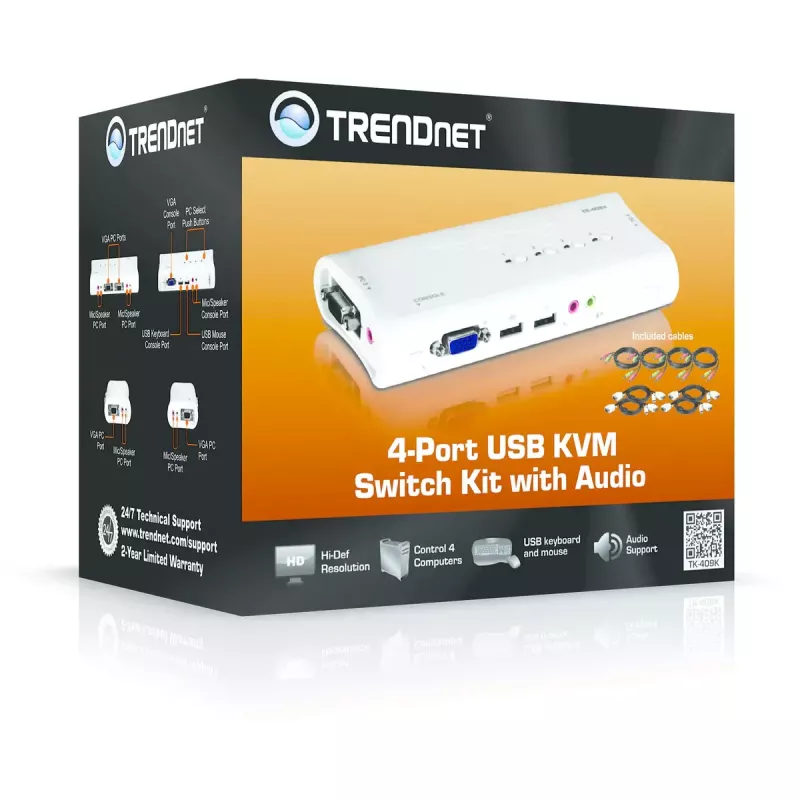 KVM-switch Trendnet TK-409K USB VGA 2048x1536 1,6 m bekabeld blauw