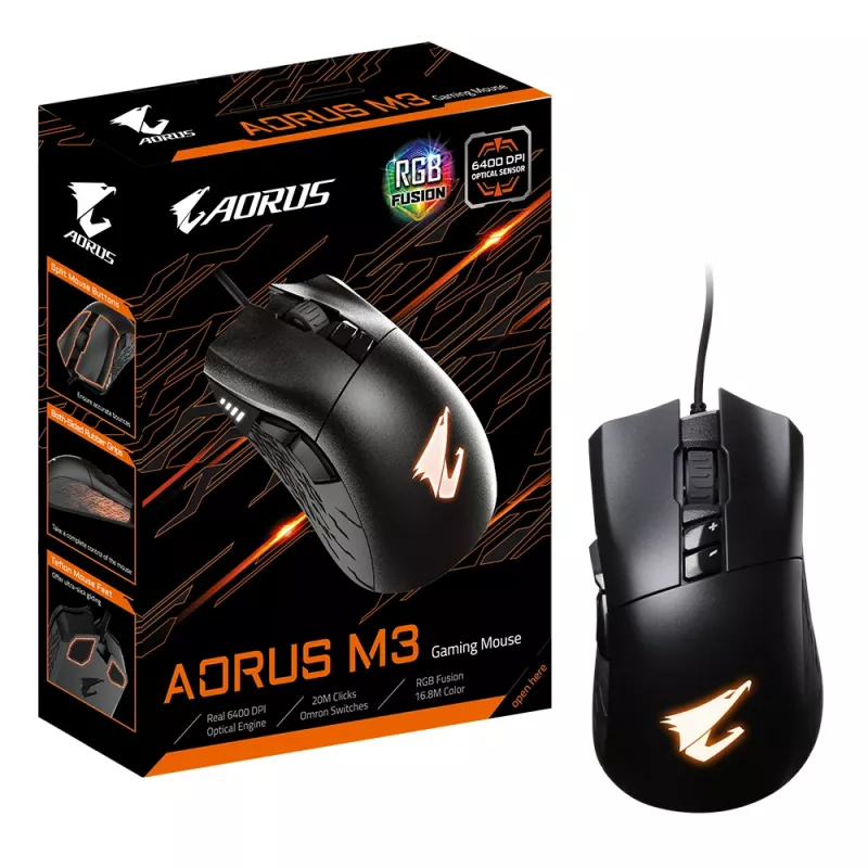 GIGABYTE AORUS M3 muis gaming rechtshandig USB Type-A optisch 6400 DPI