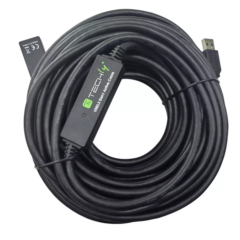 Techly ICUR30200G USB-kabel USB 3.2 Gen 1 (3.1 Gen 1) 20 m USB A zwart