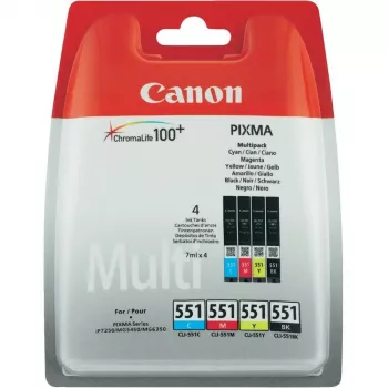 Canon CLI-551 C/M/Y/BK w/sec inktcartridge 4 stuks origineel standaardbereik zwart, cyaan, magenta, geel
