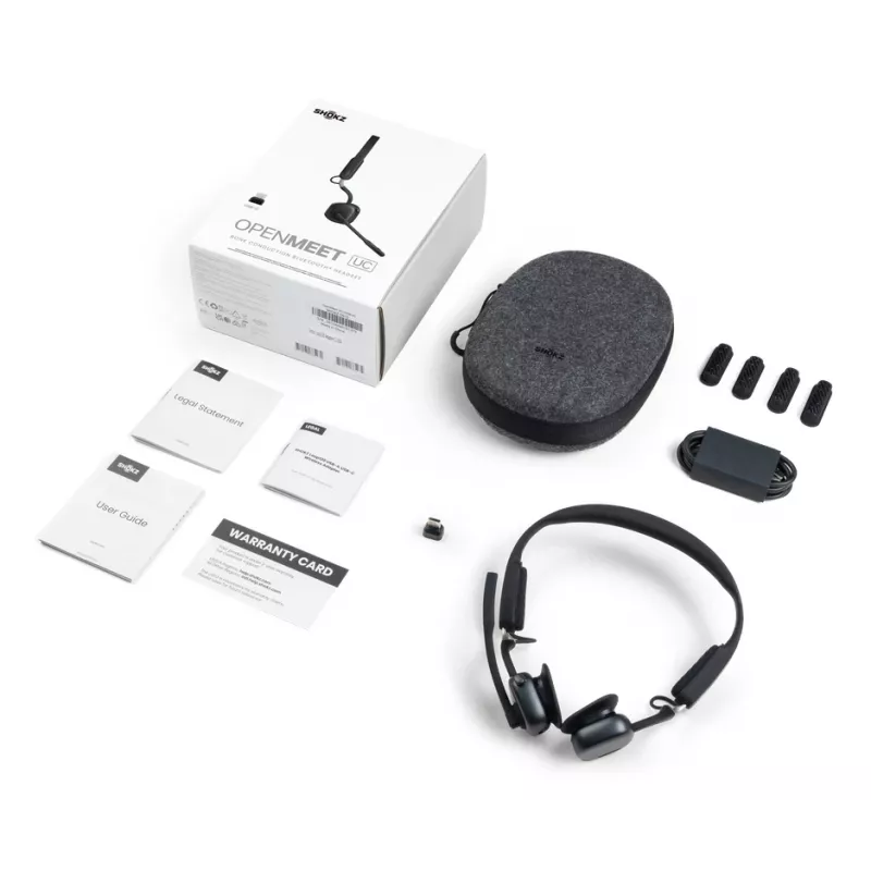 SHOKZ OpenMeet UC draadloze Bluetooth-botgeleidings-videoconferentie-headset met USB-C-adapter