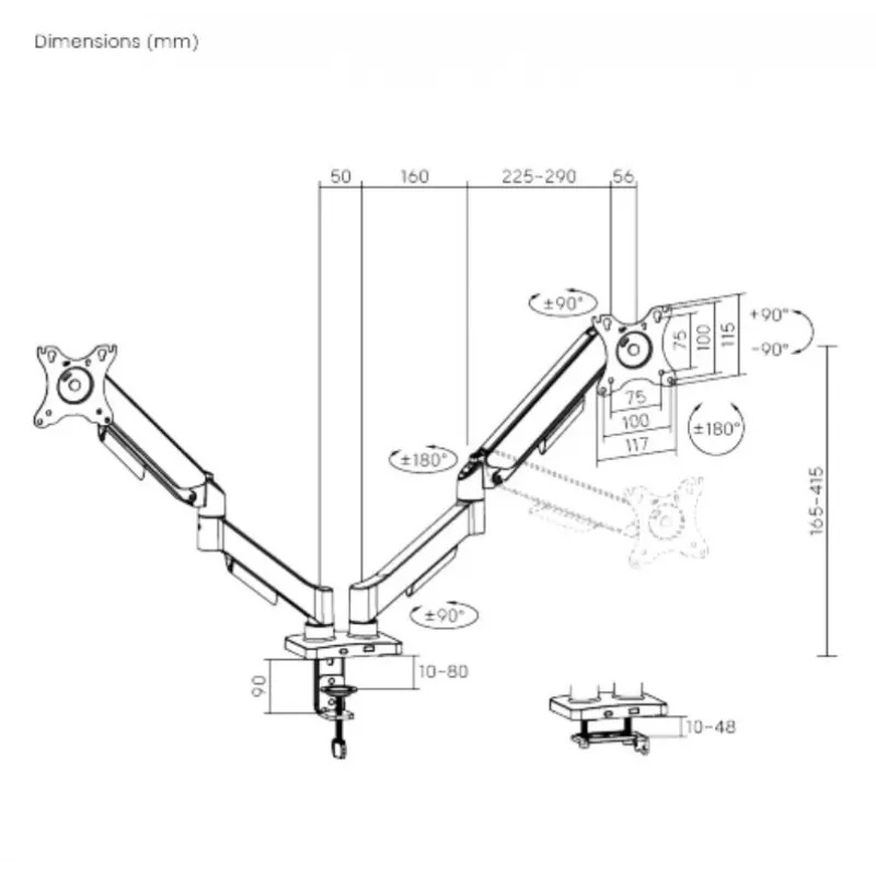 Gasveer-monitorarm eSTUFF GLB227012, in hoogte verstelbaar, VESA-compatibel