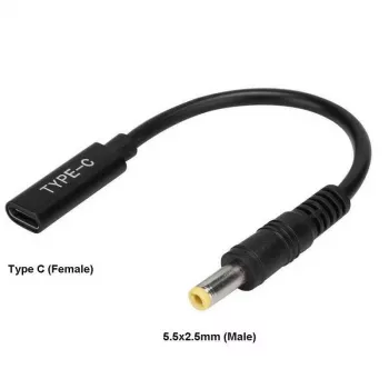 CoreParts MBXUSBC-CO0005 kabeladapter USB C 5,5*2,5 mm zwart