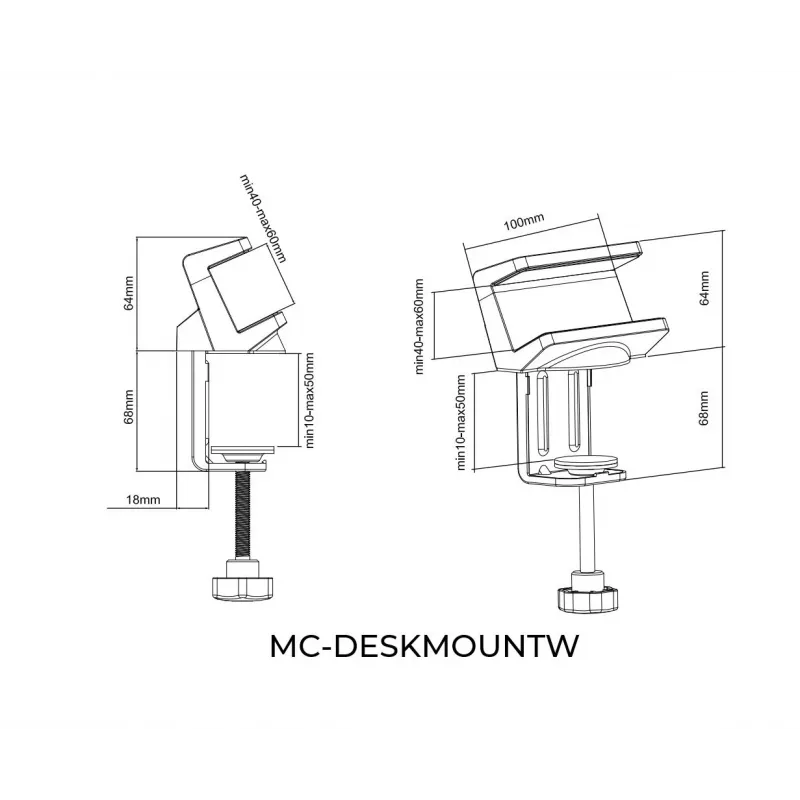 MicroConnect MC-DESKMOUNTW tafelklem voor stekkerdozen