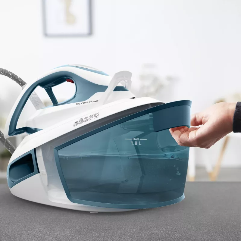 Tefal Express Power SV8111 1,8 l Durilium AirGlide Autoclean-strijkzool blauw, wit