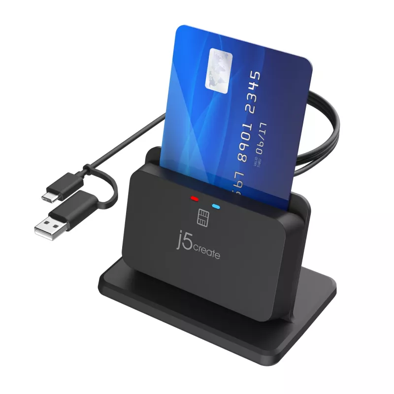 j5create JUR261 USB™ Smart Card / CAC Reader-standaard, USB Type-A/USB Type-C, zwart, 95 g