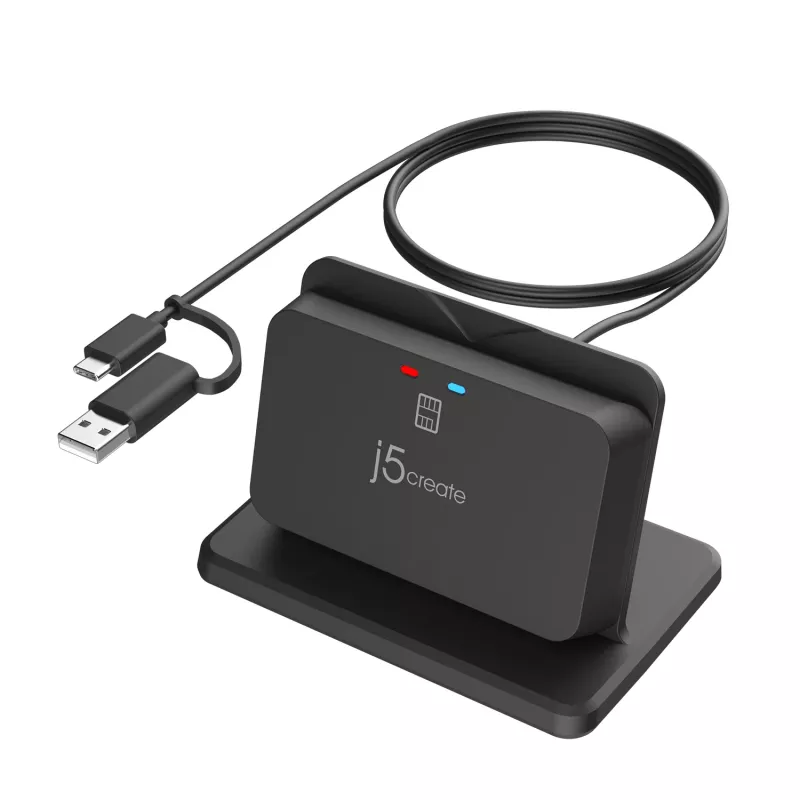 j5create JUR261 USB™ Smart Card / CAC Reader-standaard, USB Type-A/USB Type-C, zwart, 95 g