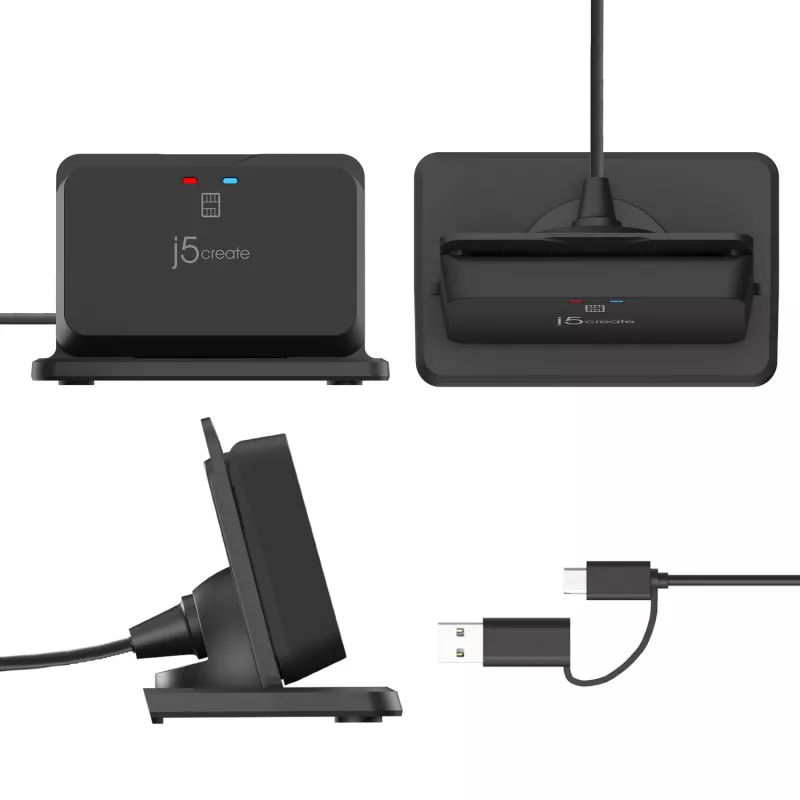 j5create JUR261 USB™ Smart Card / CAC Reader-standaard, USB Type-A/USB Type-C, zwart, 95 g