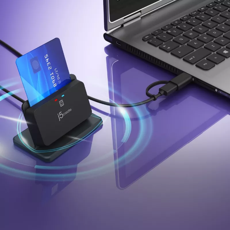 j5create JUR261 USB™ Smart Card / CAC Reader-standaard, USB Type-A/USB Type-C, zwart, 95 g