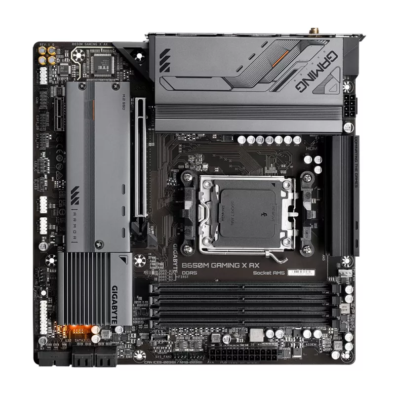 Moederbord GIGABYTE B650M GAMING X AX — AMD B650, Socket AM5, Micro ATX, DDR5, 4 DIMM, 2x M.2, Wi‑Fi 6E, 2.5GbE