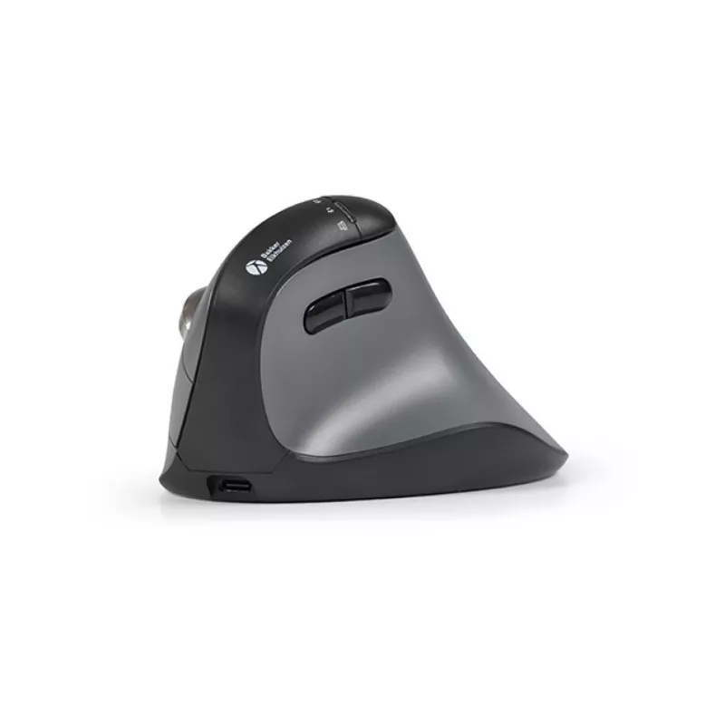BakkerElkhuizen FastForward Pro muis, rechtshandig, verticaal ontwerp, optisch, RF draadloos + Bluetooth + USB Type-C, 5000 DPI, zwart, grijs