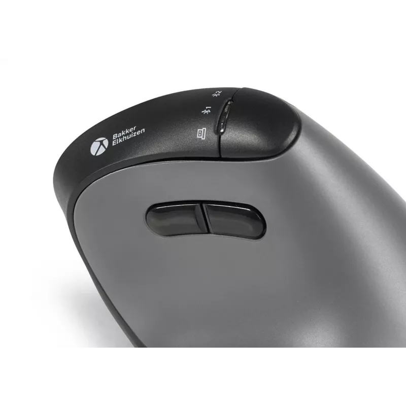 BakkerElkhuizen FastForward Pro muis, rechtshandig, verticaal ontwerp, optisch, RF draadloos + Bluetooth + USB Type-C, 5000 DPI, zwart, grijs
