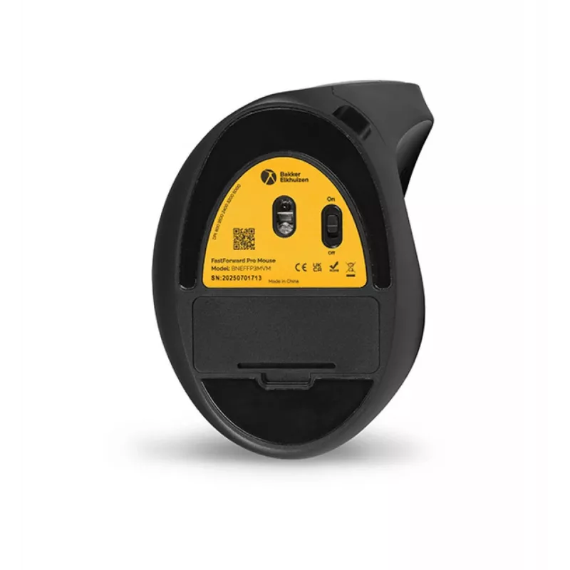 BakkerElkhuizen FastForward Pro muis, rechtshandig, verticaal ontwerp, optisch, RF draadloos + Bluetooth + USB Type-C, 5000 DPI, zwart, grijs