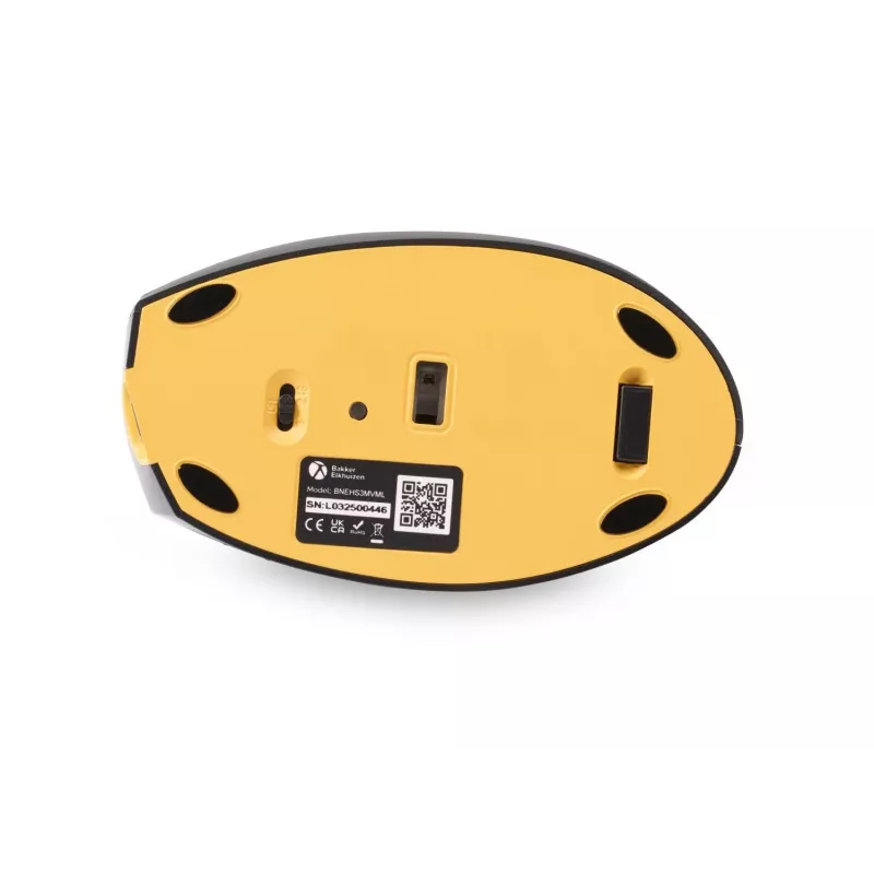 BakkerElkhuizen Handshake muis links, linkshandig, verticaal design, optisch, RF draadloos + Bluetooth + USB Type-C, 6400 DPI, zwart, grijs