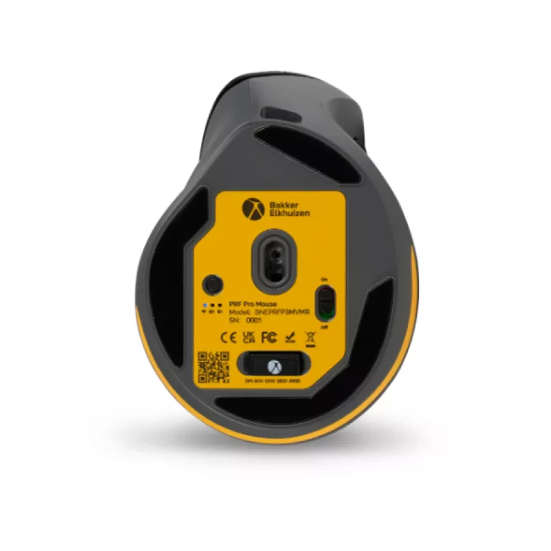 BakkerElkhuizen PRF Pro muis rechts, rechtshandig, verticaal design, optisch, RF draadloos + Bluetooth + USB Type-C, 2400 DPI, zwart, grijs