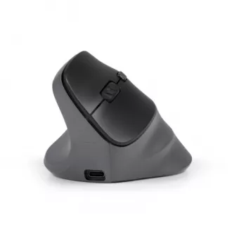 BakkerElkhuizen PRF Pro muis links, linkshandig, verticaal design, optisch, RF draadloos + Bluetooth + USB Type-C, 2400 DPI, zwart, grijs