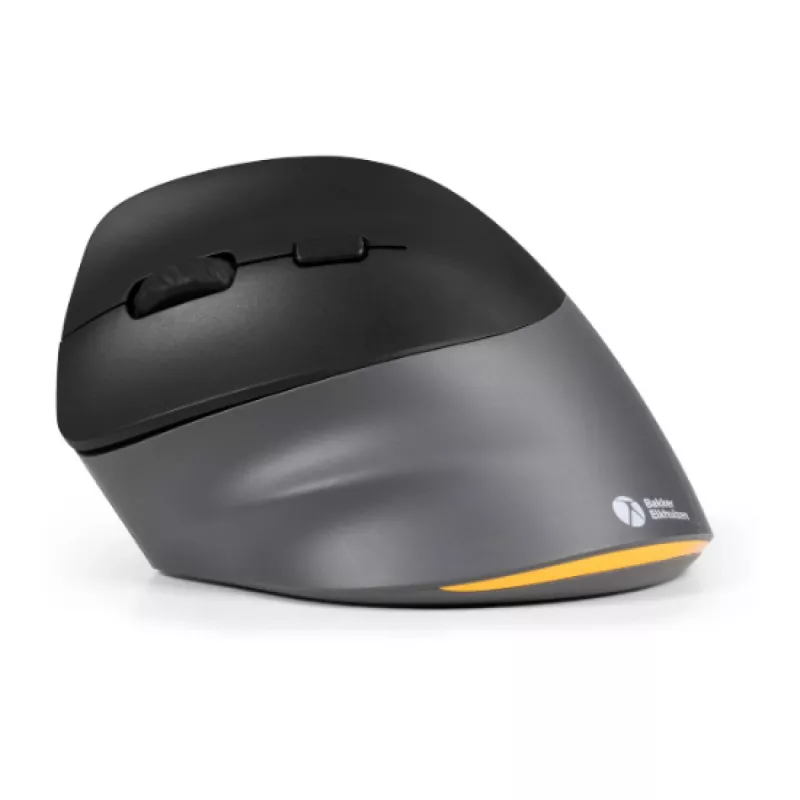 BakkerElkhuizen PRF Pro muis links, linkshandig, verticaal design, optisch, RF draadloos + Bluetooth + USB Type-C, 2400 DPI, zwart, grijs