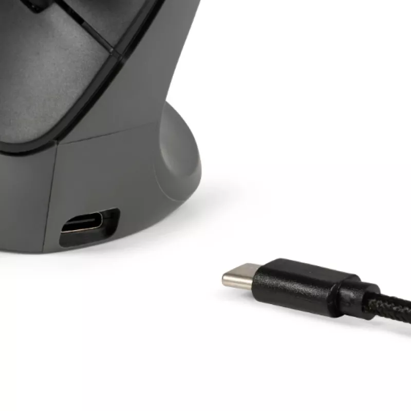 BakkerElkhuizen PRF Pro muis links, linkshandig, verticaal design, optisch, RF draadloos + Bluetooth + USB Type-C, 2400 DPI, zwart, grijs