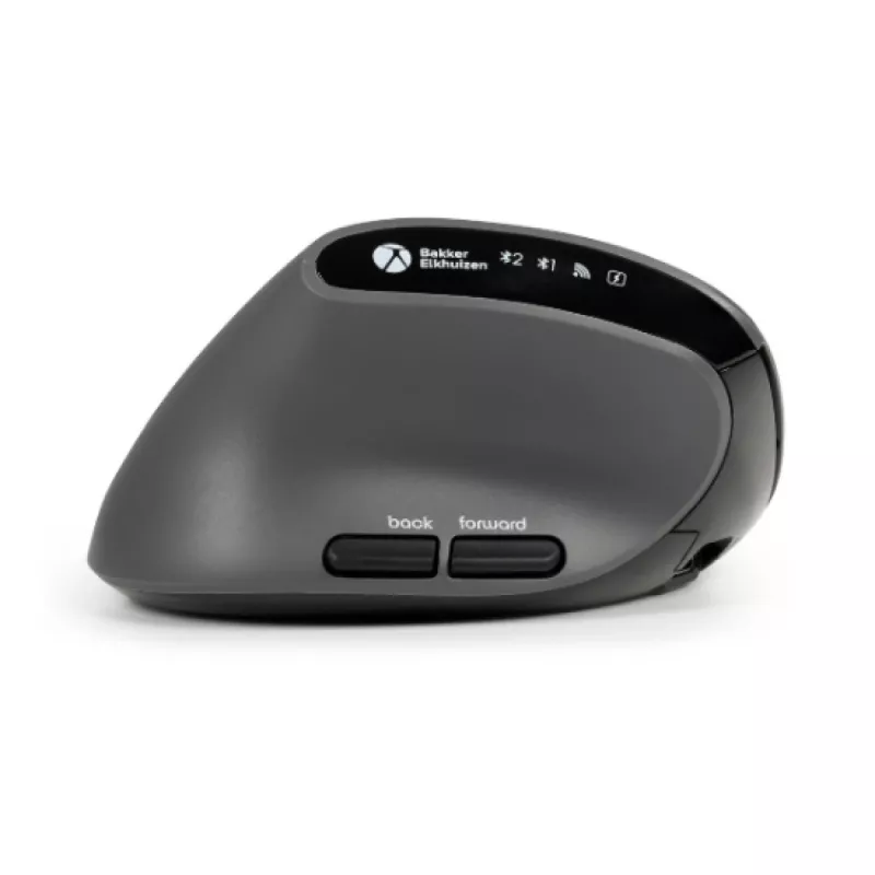 BakkerElkhuizen MidWay muis links, linkshandig, verticaal design, optisch, RF draadloos + Bluetooth + USB Type-C, 2400 DPI, grijs, zwart