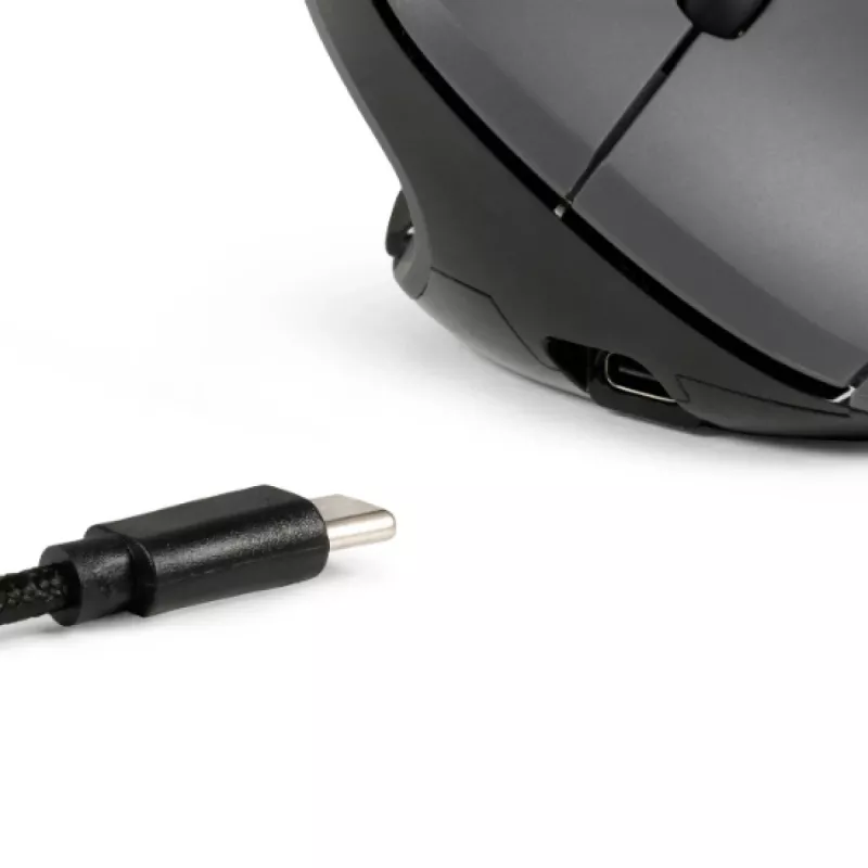 BakkerElkhuizen MidWay muis links, linkshandig, verticaal design, optisch, RF draadloos + Bluetooth + USB Type-C, 2400 DPI, grijs, zwart
