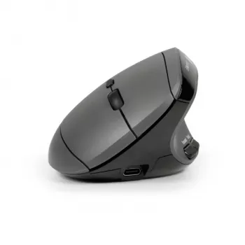 BakkerElkhuizen MidWay muis rechts, rechtshandig, verticaal design, optisch, RF draadloos + Bluetooth + USB Type-C, 2400 DPI, grijs, zwart