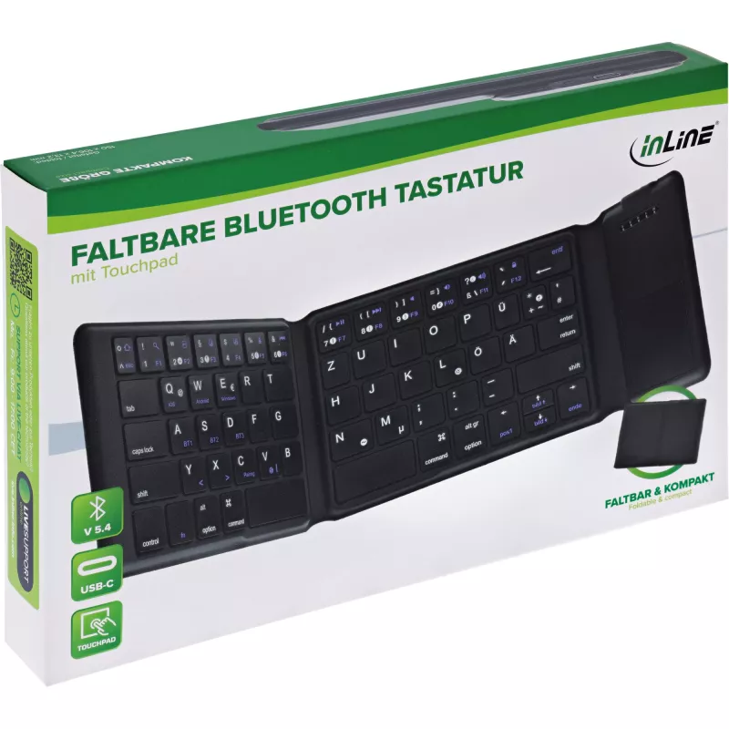 InLine 55379B Toetsenbord Universeel Bluetooth QWERTZ Duits Zwart