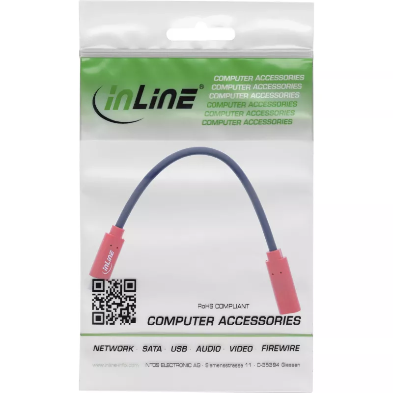 InLine USB-C genderchanger-adapter 31654, USB-C naar USB-C, 0,2 m, rood