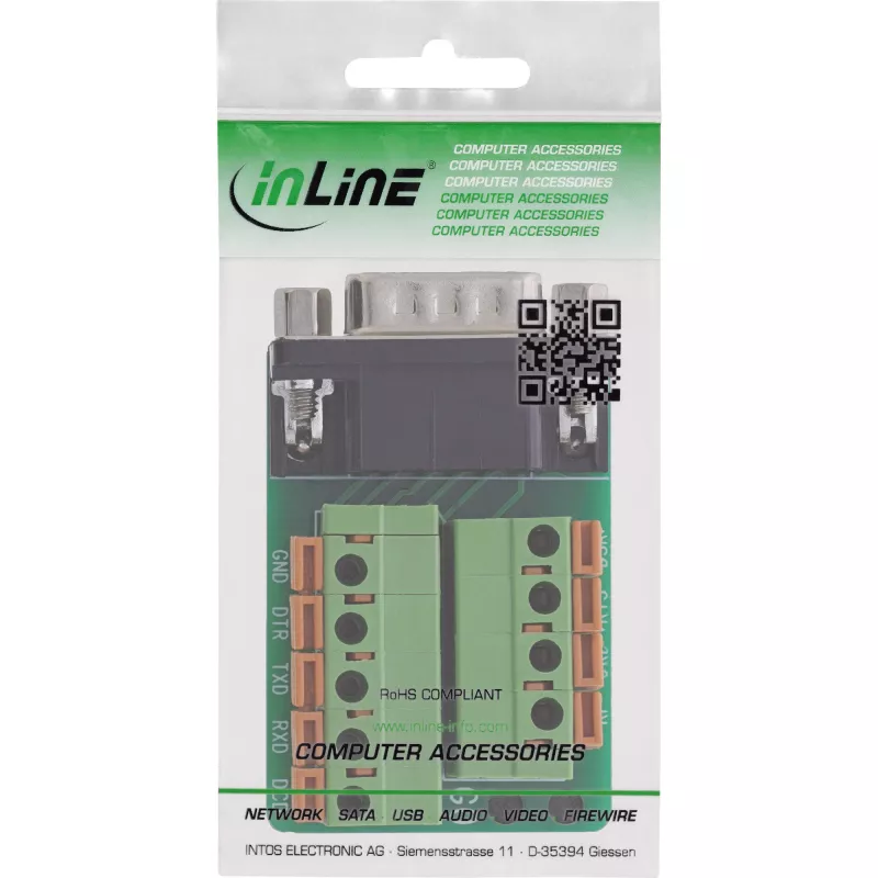 InLine 92501B Kabelverbinder klemmenstrook / D-Sub 9 Zwart, Groen
