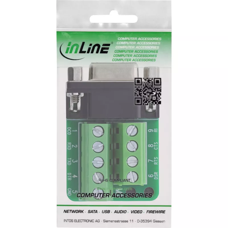 InLine 92501E Kabelverbinder klemmenstrook / D-Sub 9 Zwart, Groen
