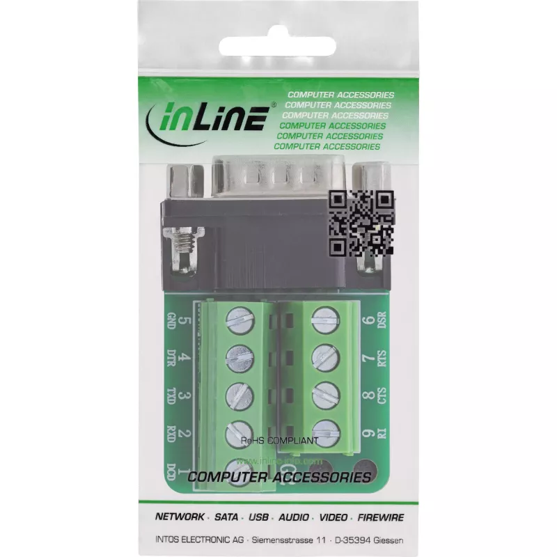 InLine 92501F Kabelverbinder terminalblock / D-Sub 9 Zwart, Groen
