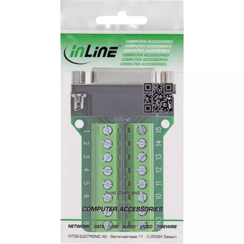 InLine 92502A Kabelverbinder klemmenstrook / D-Sub 15 Zwart, Groen