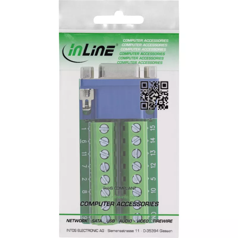 InLine 92503A Draadverbinder klemmenstrook, VGA (HD15) Blauw, Groen