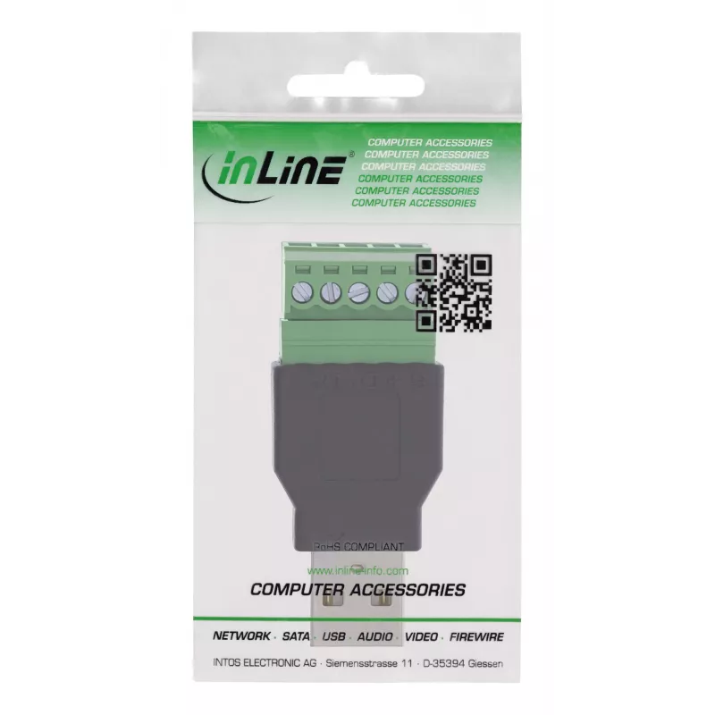 InLine 92504A Kabelverbinder USB-A / klemmenstrook, 5-polig Zwart, Groen