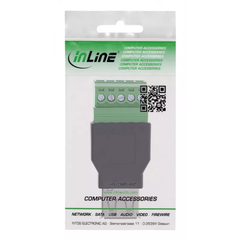 InLine 92504B Draadverbinder USB-A / klemmenstrook, 5-polig Zwart, Groen