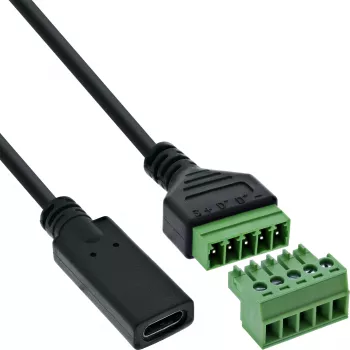 InLine 92504F Kabeladapter USB-C / klemmenstrook, 5-polig Zwart, Groen