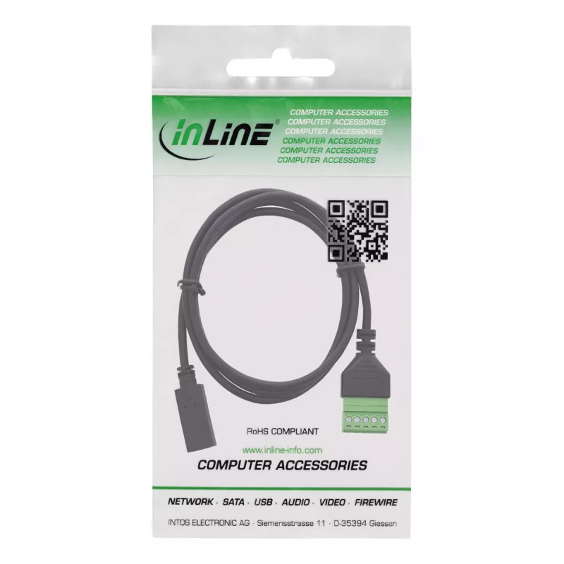 InLine 92504F Kabeladapter USB-C / klemmenstrook, 5-polig Zwart, Groen