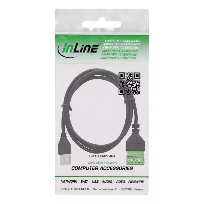 InLine 92504G Kabelverbinder USB-A / klemmenstrook, 5-polig Zwart, Groen