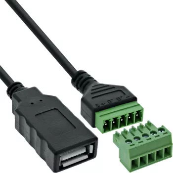InLine 92504H Draadverbinder USB-A / klemmenblok, 5-polig Zwart, Groen